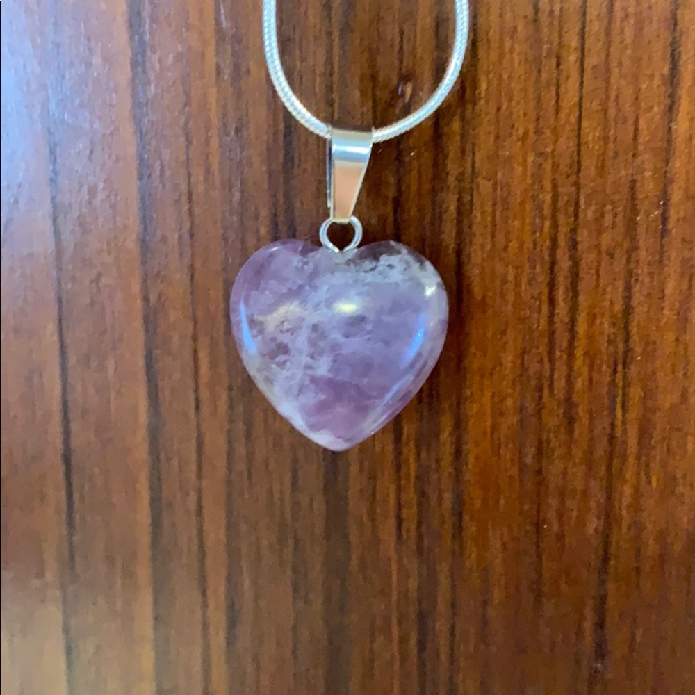 New Amethyst Heart Stone Pendant and Necklace